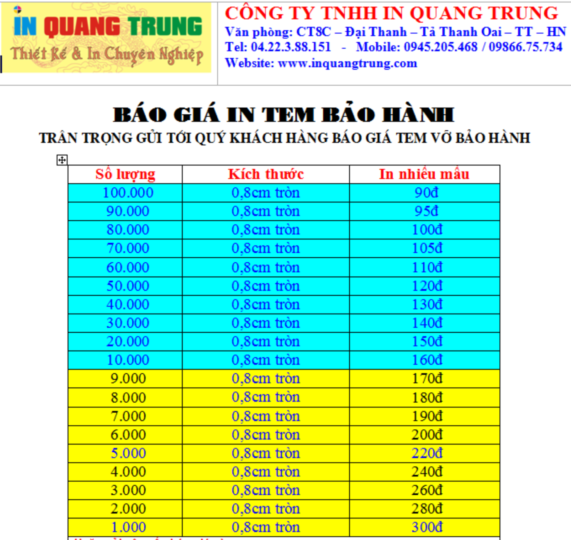 Báo giá in tem vỡ bảo hành